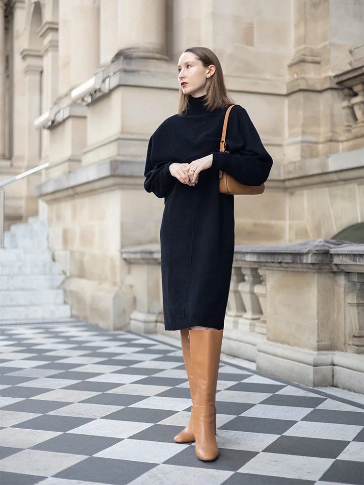 100% Wool Turtleneck Cloak And Dress Two-Piece Set