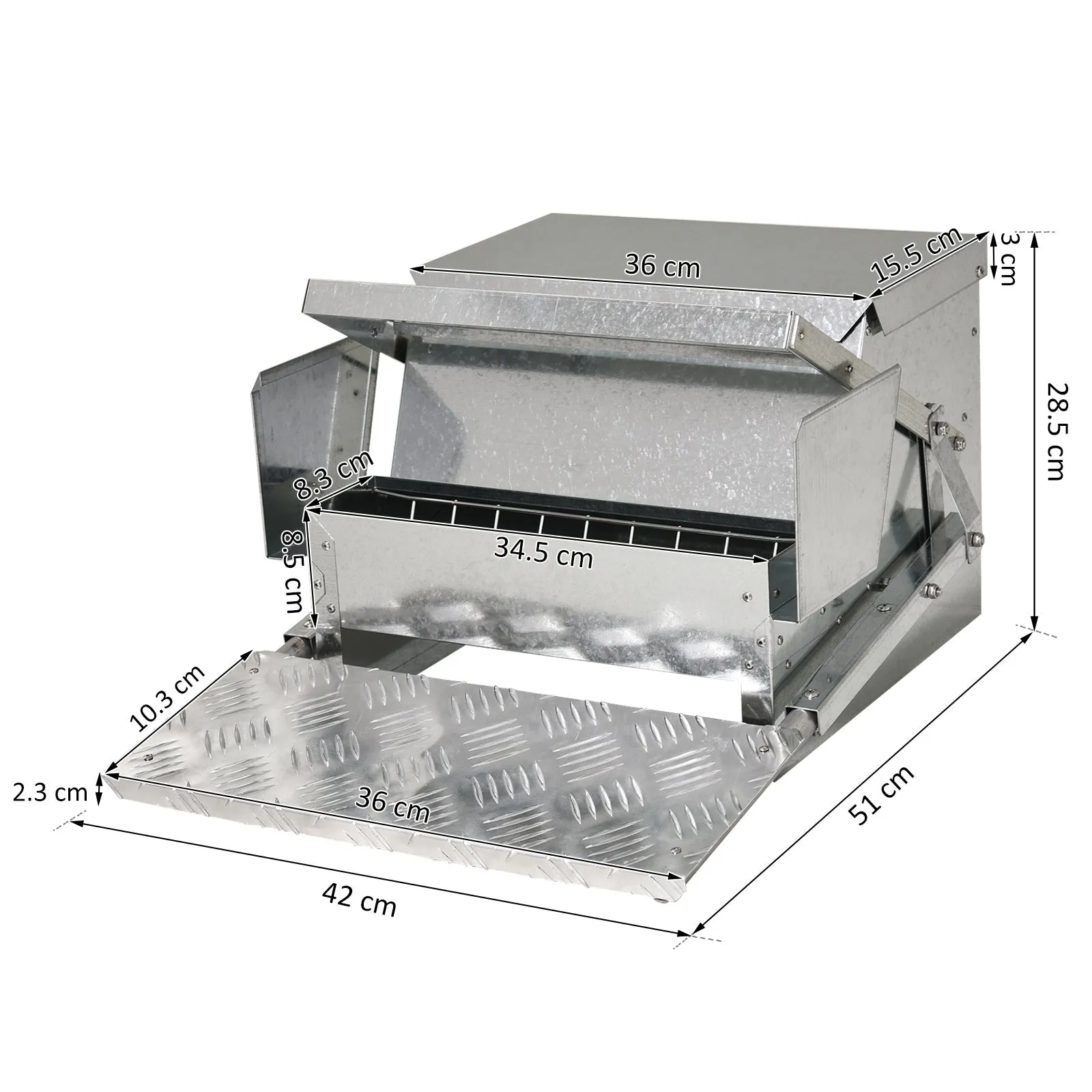 11.5kg Capacity Automatic Chicken Poultry Feeder with a Galvanized Steel and Aluminium Build, Weatherproof Design