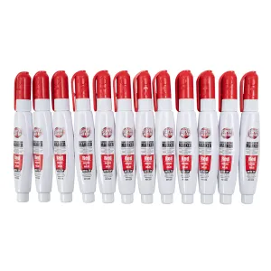 12 Pc Set Red Super Met-Al Fine Tip Paint Marker Pens Weatherproof 1.4mm Stroke Metal Stone Rubber Plastic Glass for Industrial Auto Arts