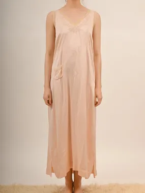 1920s Peach Silk Embroidered Slip Nightgown