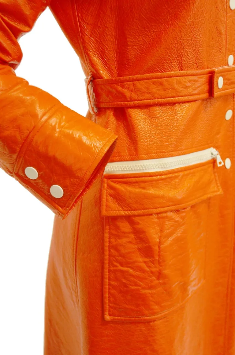 1972 André Courrèges Safety Orange Vinyl Mod Coat