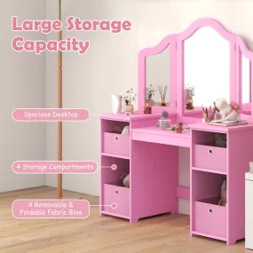 2-in-1 Princess Makeup Vanity Desk with Removable Mirrors-Pink