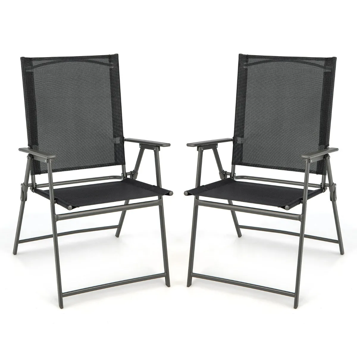 2 Piece Patio Folding Dining Chair Set with Weather-resistant Fabric-Black