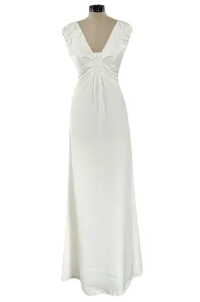 2000s Valentino Roma Off White Super Model Long Dress w Bead & Sequin Detailing