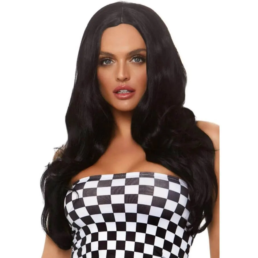 27" Long Wavy Centre Part Black Costume Wig - Leg Avenue