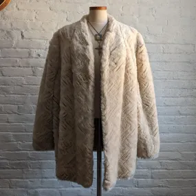 70s Vintage White Penny Lane Vegan Fur Coat Minimalist Mob Wife Ski Bunny Jacket