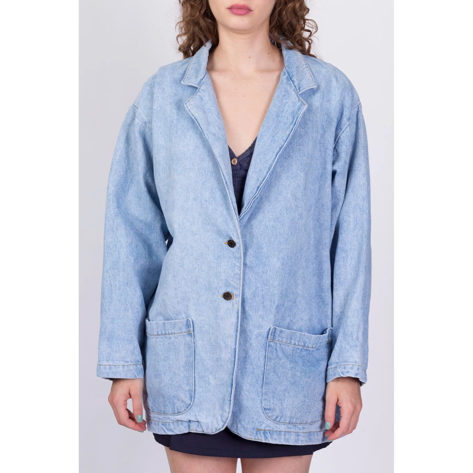 80s Light Wash Denim Chore Coat - Large