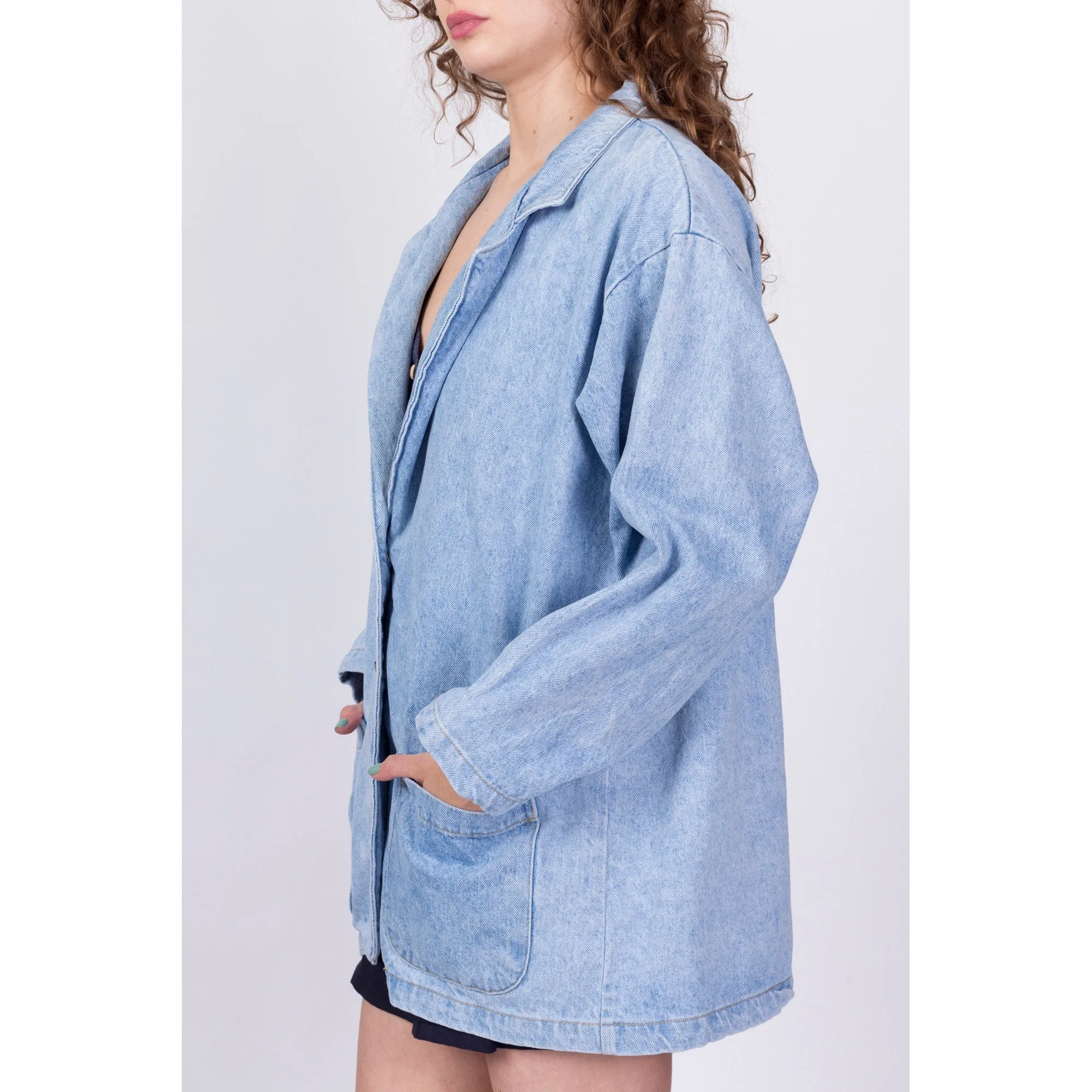 80s Light Wash Denim Chore Coat - Large