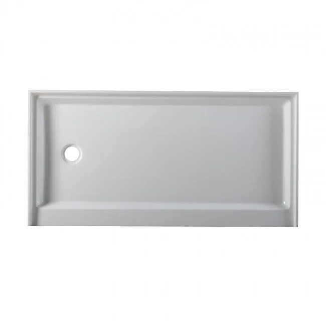 Acrylic 60"L X 30"W X 5.5"H Left Drain Showerbase in White