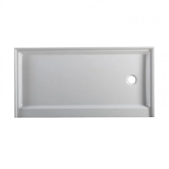 Acrylic 60"L X 30"W X 5.5"H Right Drain Showerbase in White