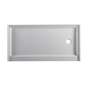 Acrylic 60"L X 32"W X 5.5"H Right Drain Showerbase in White