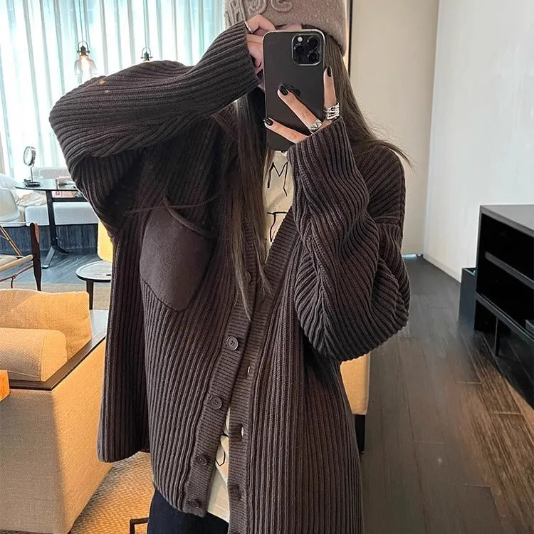 Aiertu grunge outfits Chocolate Maillard Lazy Hanging Fashion Trendy Sweater Coat Women's Thickened Loose Knitted Cardigan Autumn and Winter