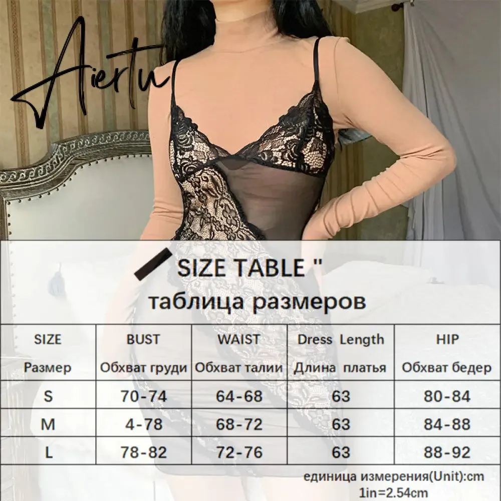 Aiertu Lace Patchwork Sexy Slip Party Dresses For Women Goth Aesthetic Fairycore Rave Outfits Sleeveless V Neck Grunge Dress