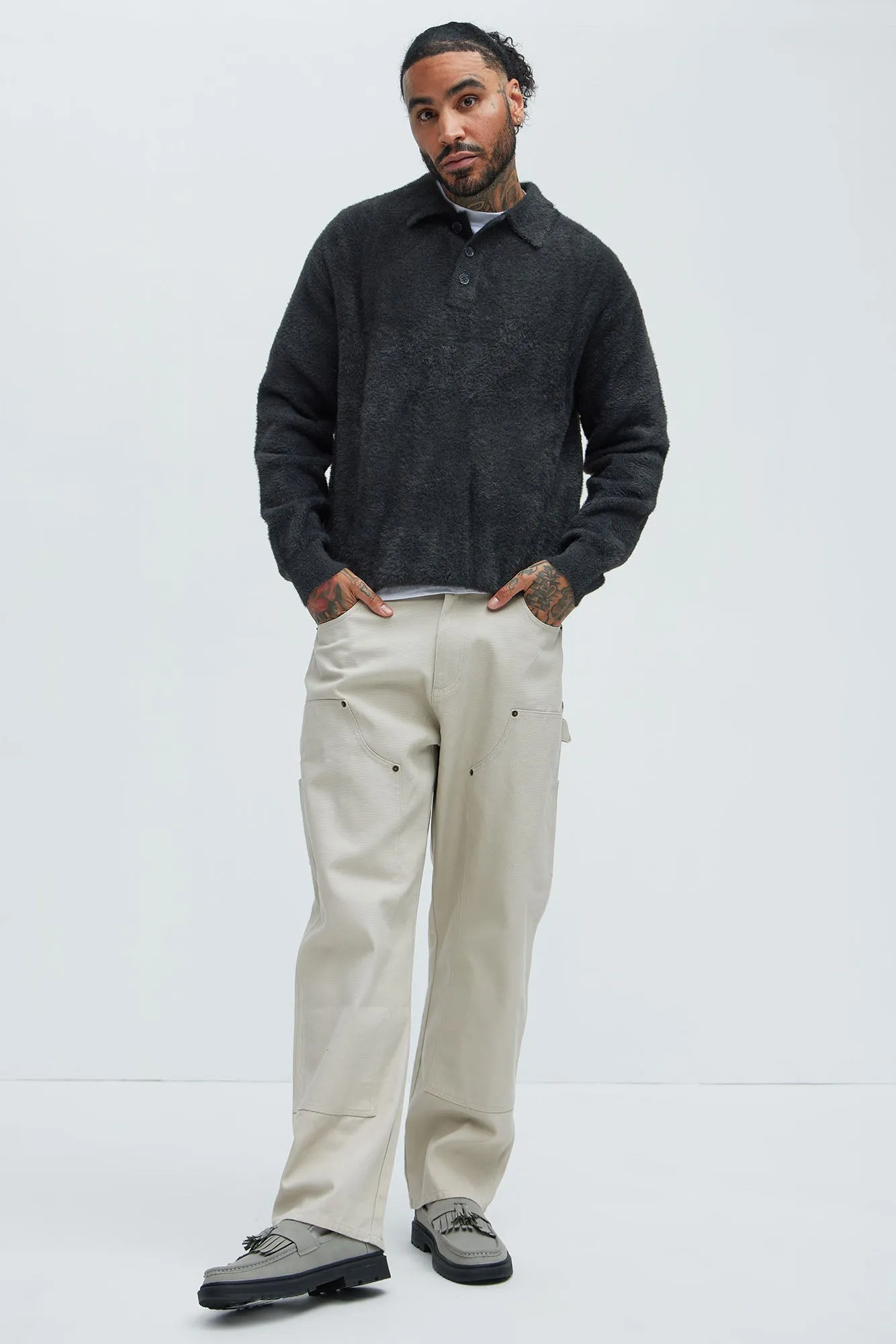 Amusing Sweater Knit Polo - Charcoal