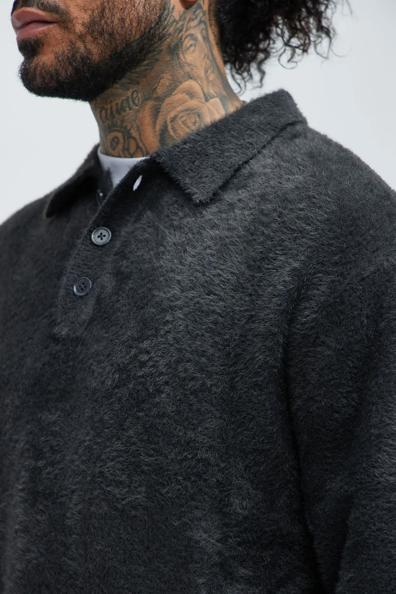 Amusing Sweater Knit Polo - Charcoal