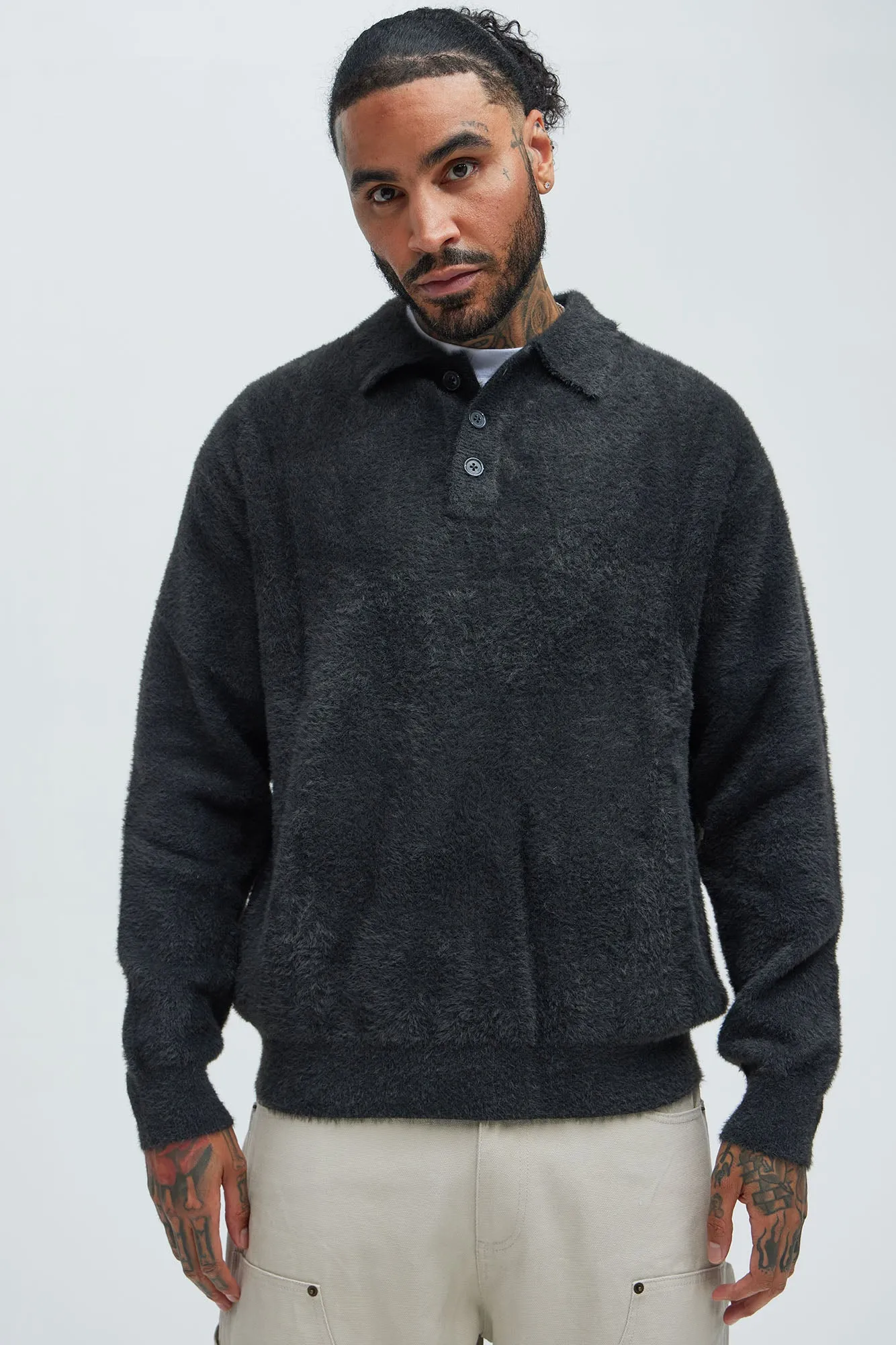 Amusing Sweater Knit Polo - Charcoal