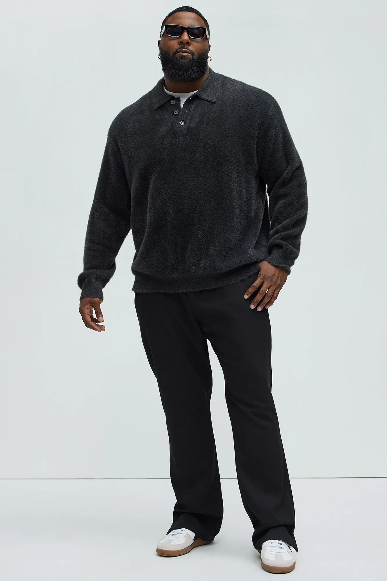 Amusing Sweater Knit Polo - Charcoal