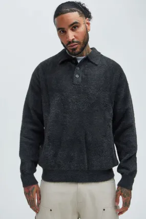 Amusing Sweater Knit Polo - Charcoal