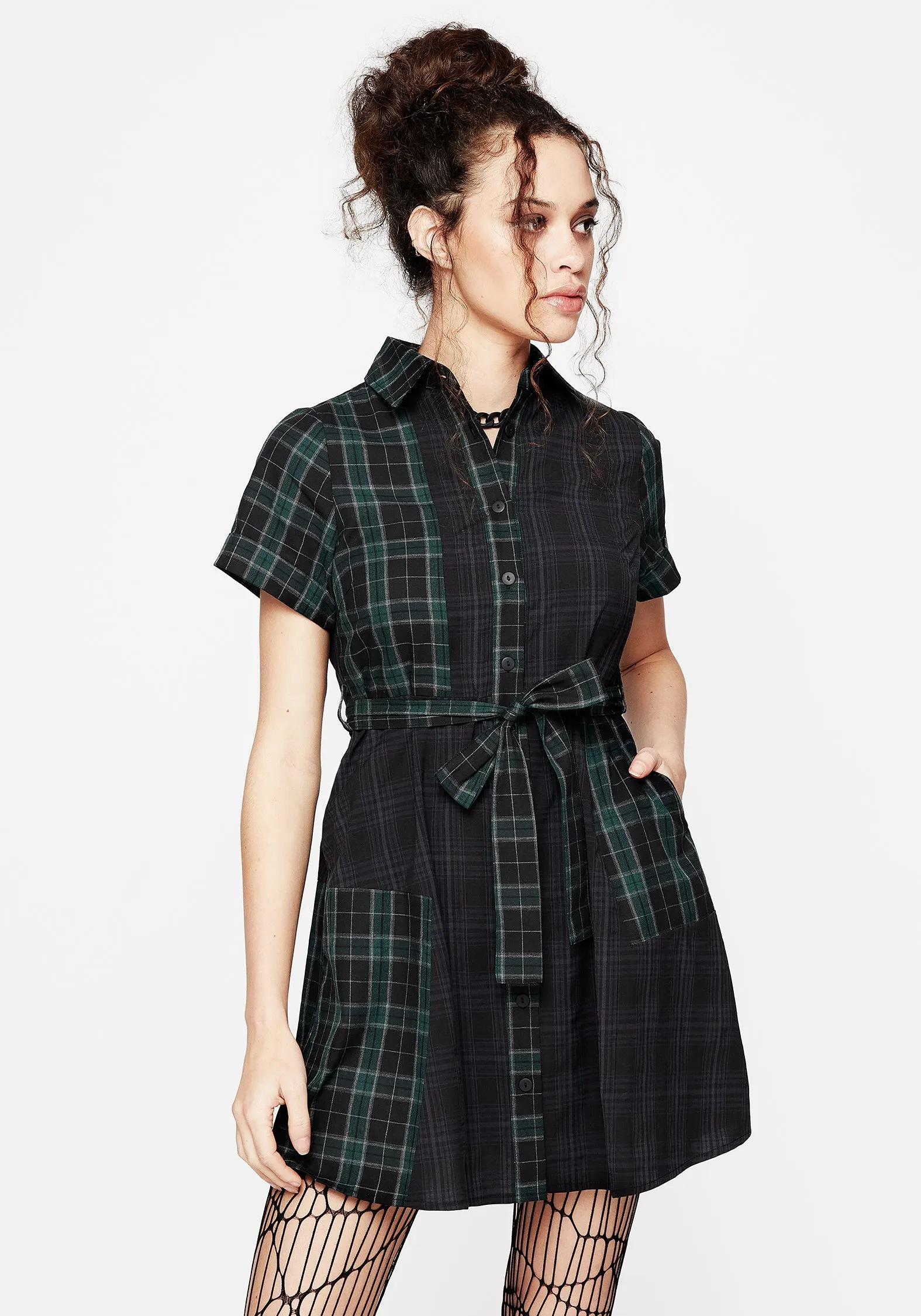 Analogue Check Cotton Mini Shirt Dress