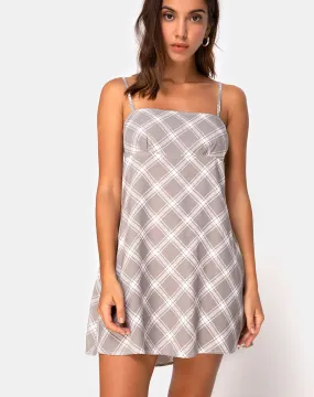 Andin Slip Dress in Grunge Check Taupe