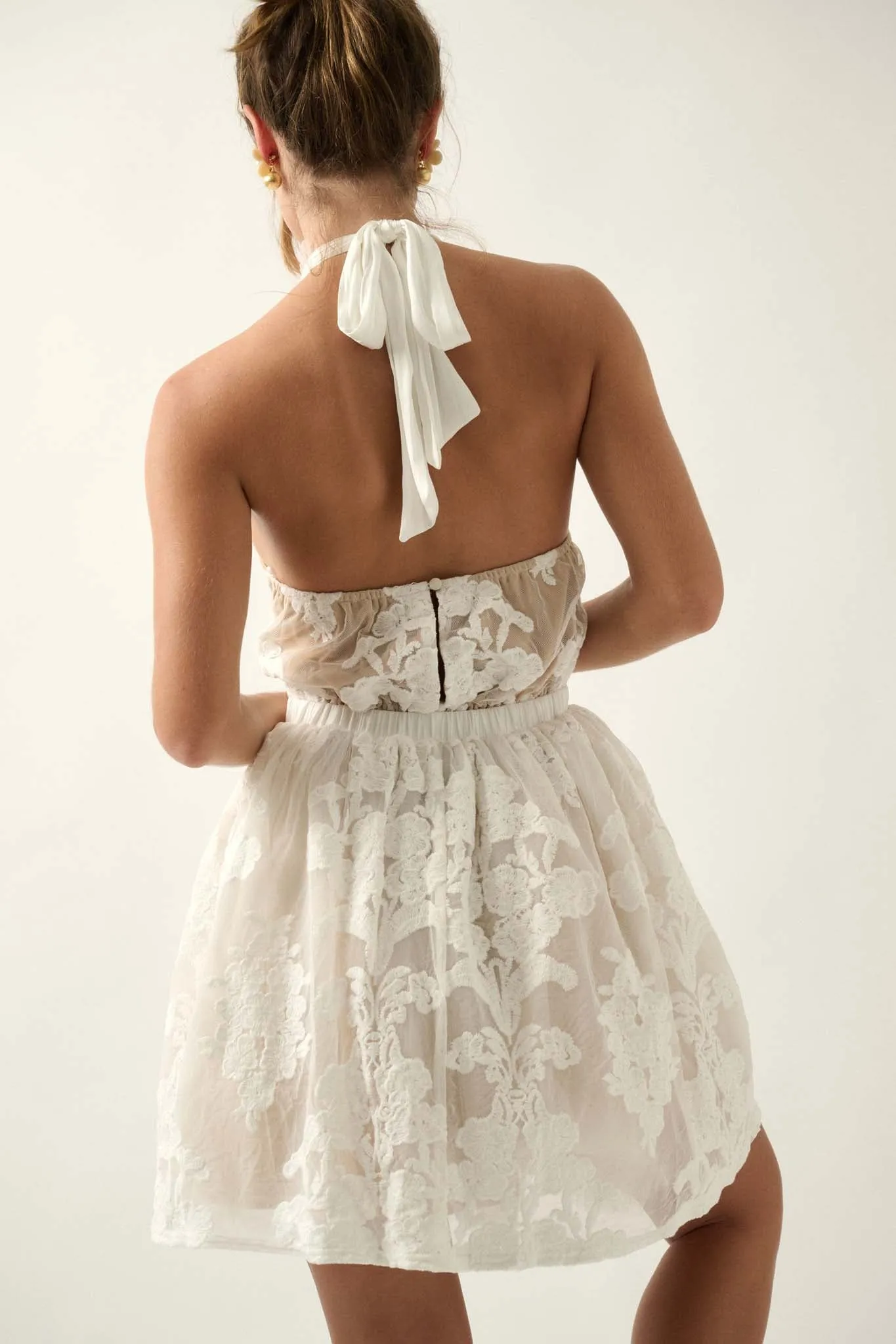 Angelic Beauty Layered Lace Halter Mini Dress