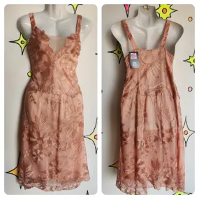 Antique Early 1900s 20s 30s | Pink Fairy Grunge Lace Slip Dress | Size Small 4