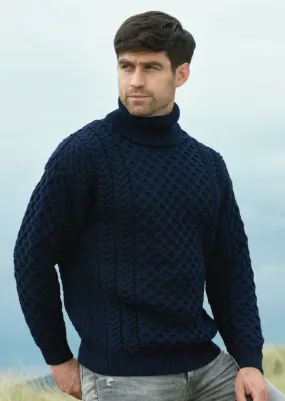 Aran Merino Polo Neck Sweater | Navy