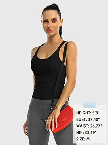 ATTRACO Women Black Workout Cropped Tops with Built in Bra Ribbed Tank Tops Slim Fit