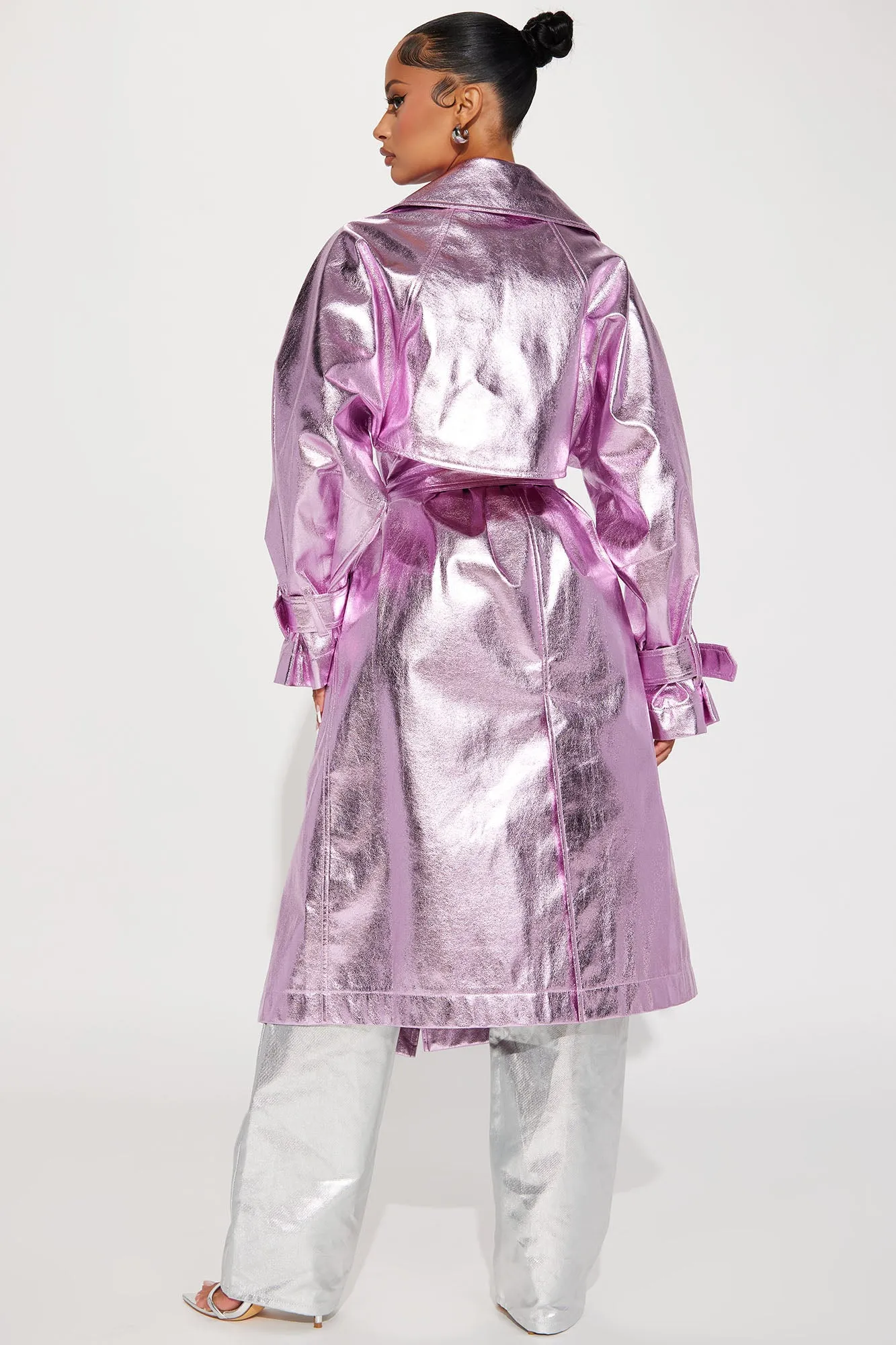 Bad Girl Metallic Trench - Pink