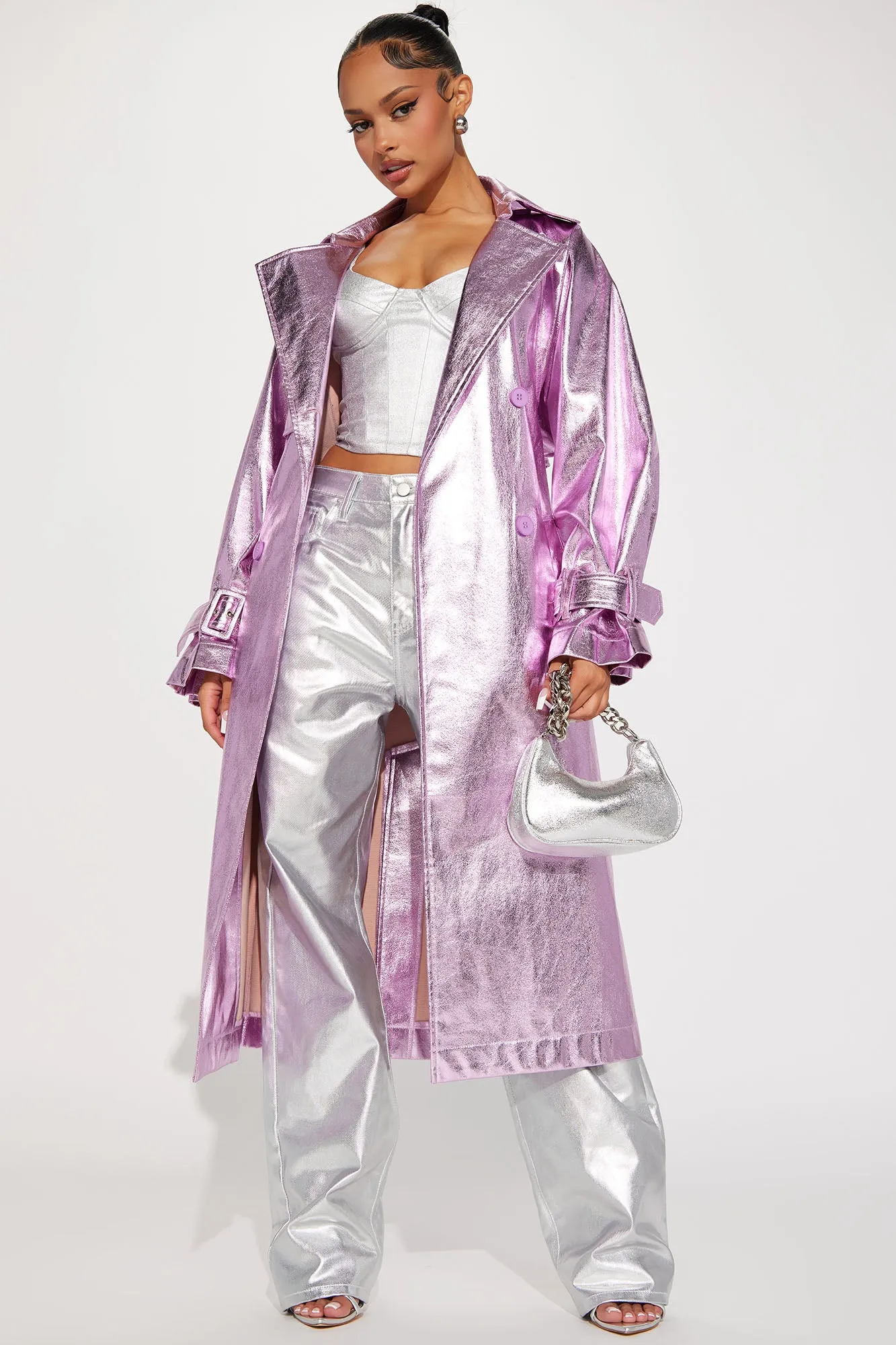 Bad Girl Metallic Trench - Pink