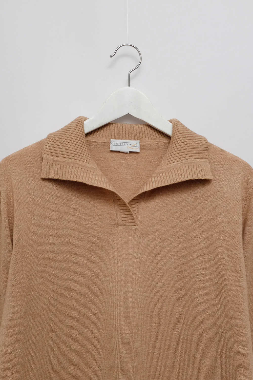 BEIGE WOOL BLEND POLO SWEATER