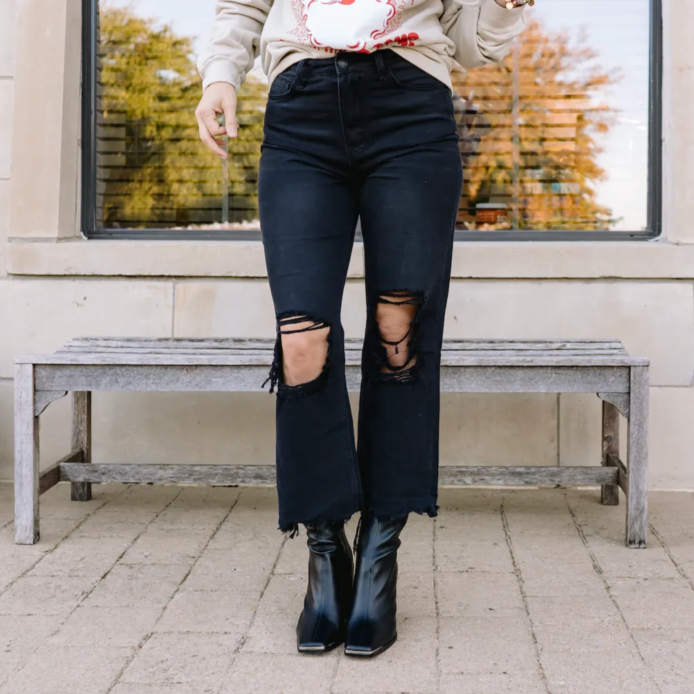 Billie 90's Distressed Vintage Crop Jeans in Black