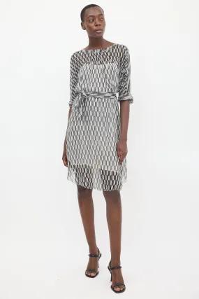 Black & White Sheer Printed Zaggy Dress