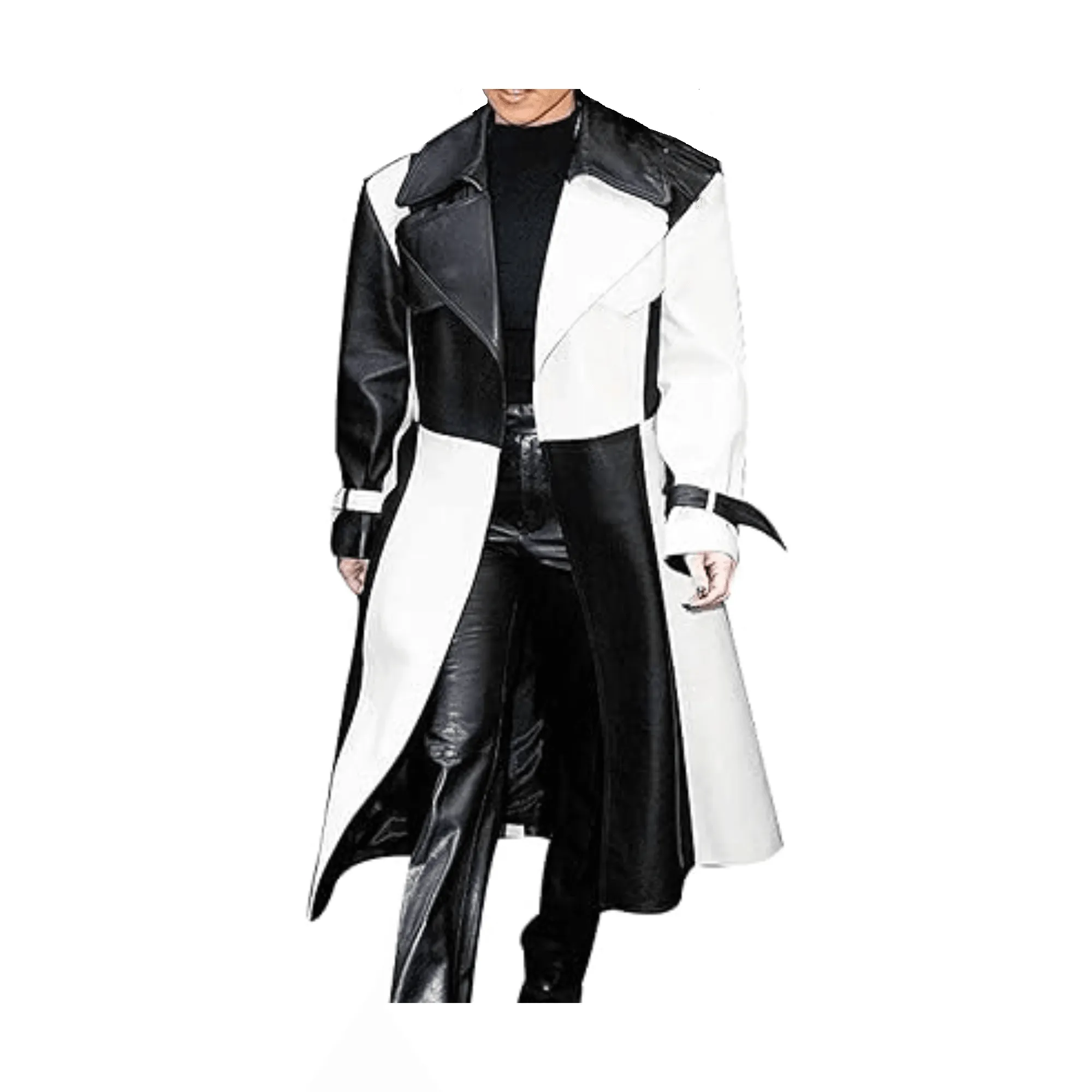 Black and White Leather Coat