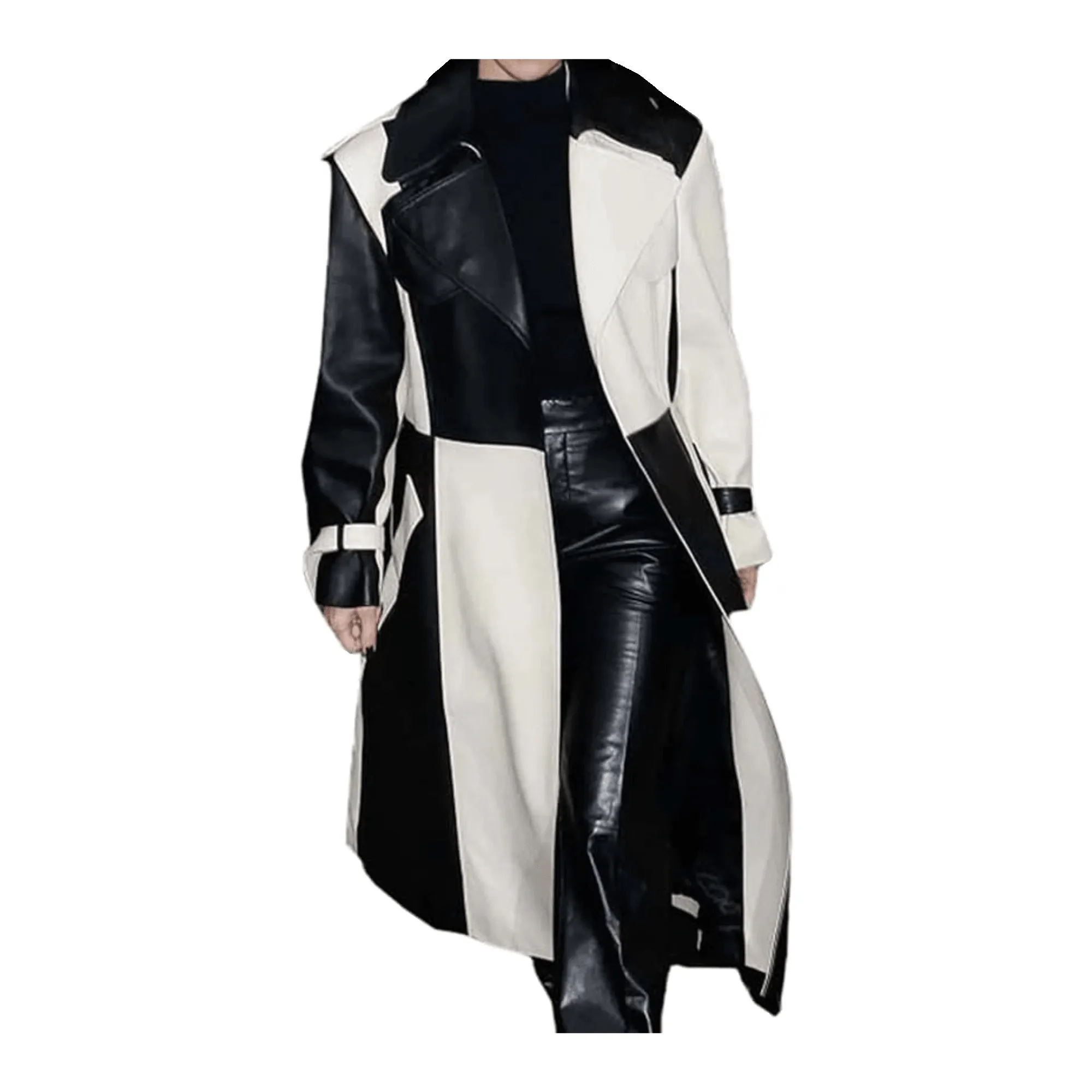 Black and White Leather Coat