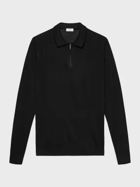 Black Cashfeel Zip-up Polo Sweater