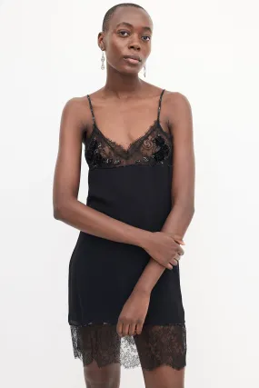 Black Lace Sequin Embellished Slip Dress