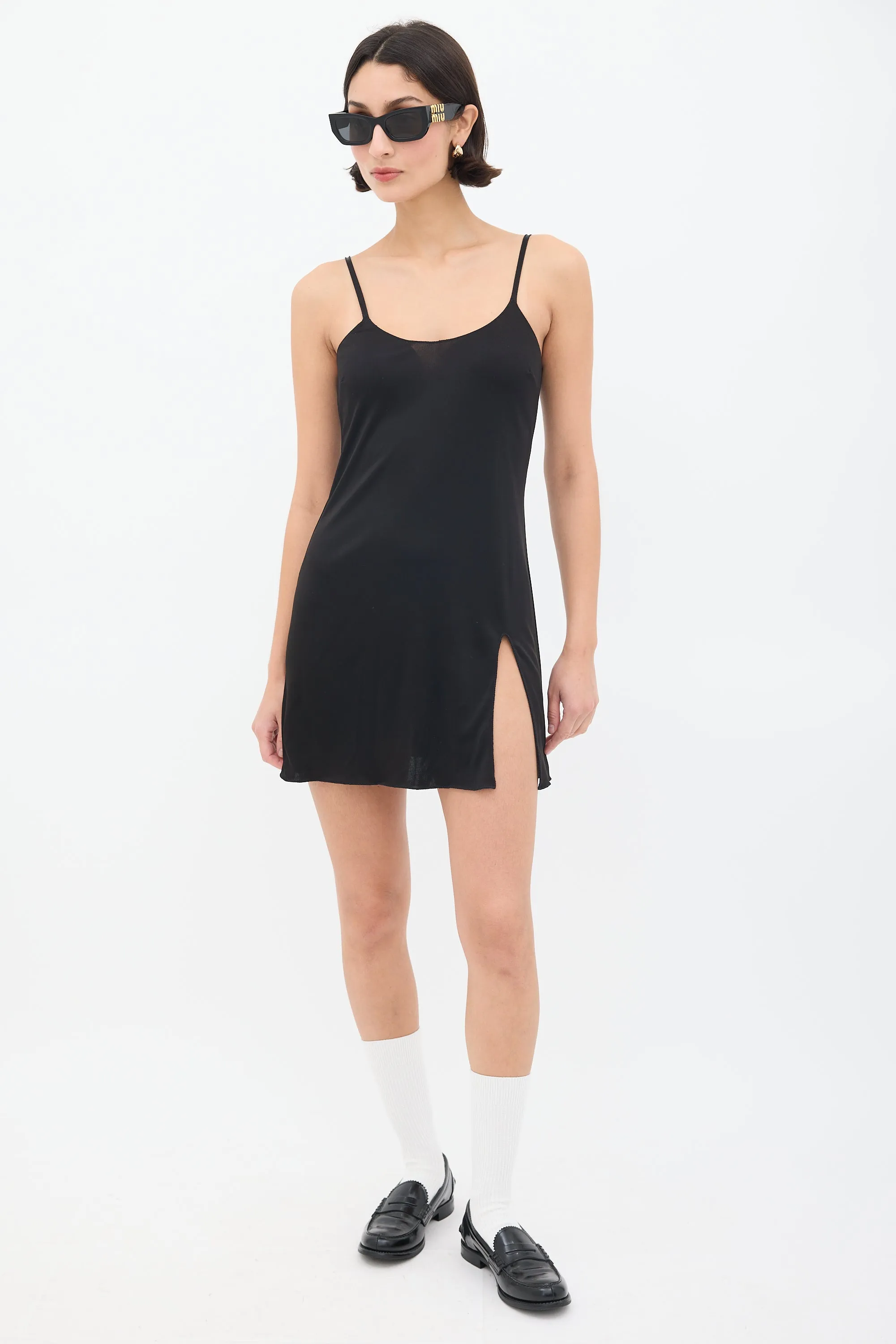 Black Nylon Mini Slip Dress