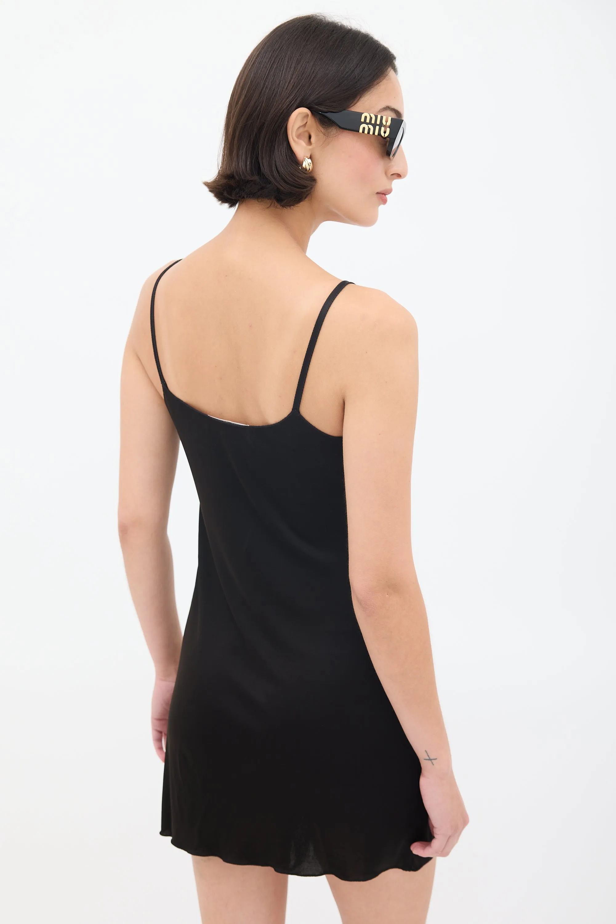 Black Nylon Mini Slip Dress