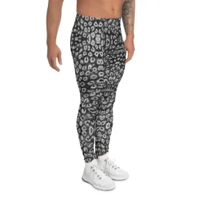 Black White Leopard Men's Leggings, Animal Print Meggings Compression Tights - Made in USA/EU