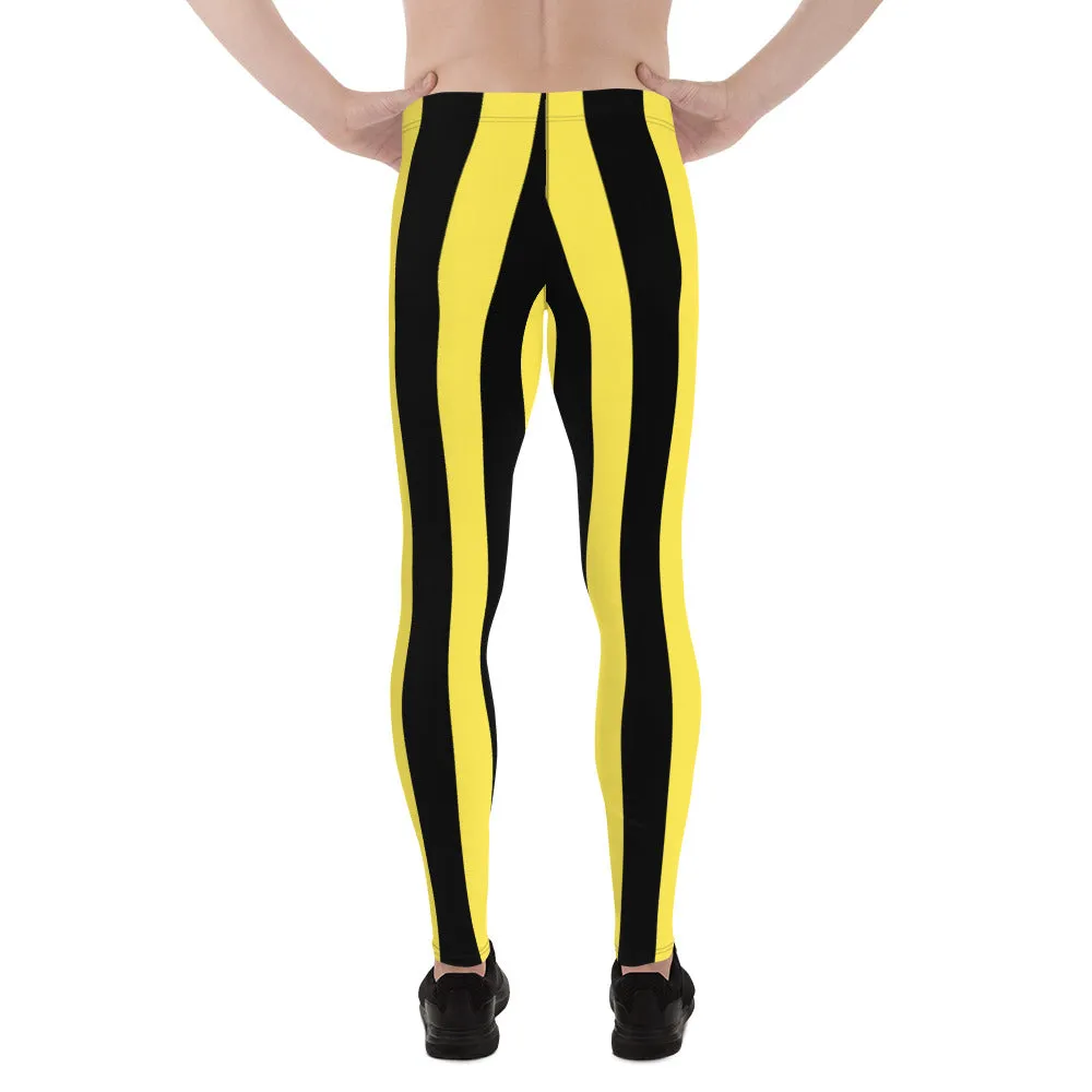 Black Yellow Stripes Men's Leggings, Colorful Patterned Designer Best Men's Leggings - Made in USA/EU/MX