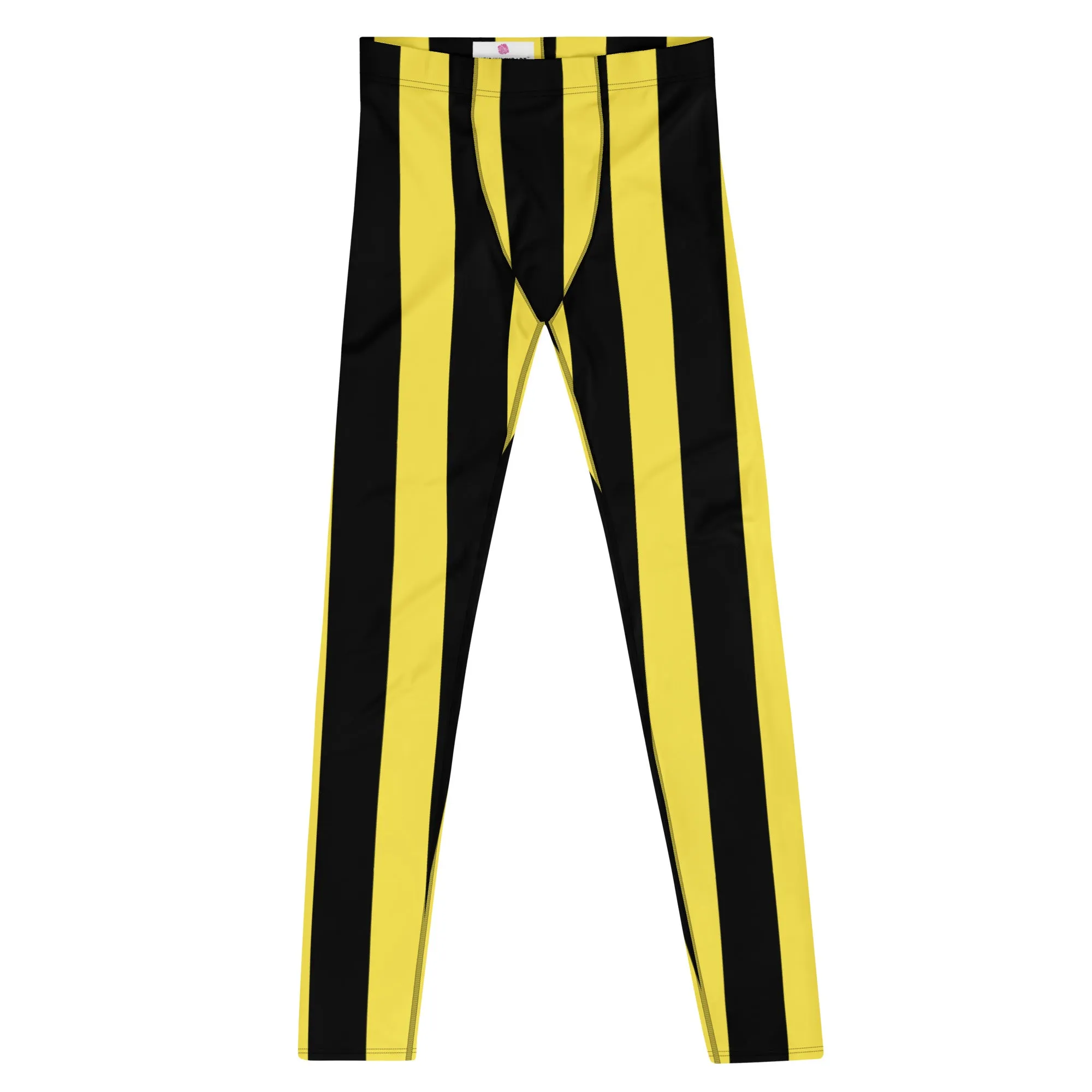 Black Yellow Stripes Men's Leggings, Colorful Patterned Designer Best Men's Leggings - Made in USA/EU/MX