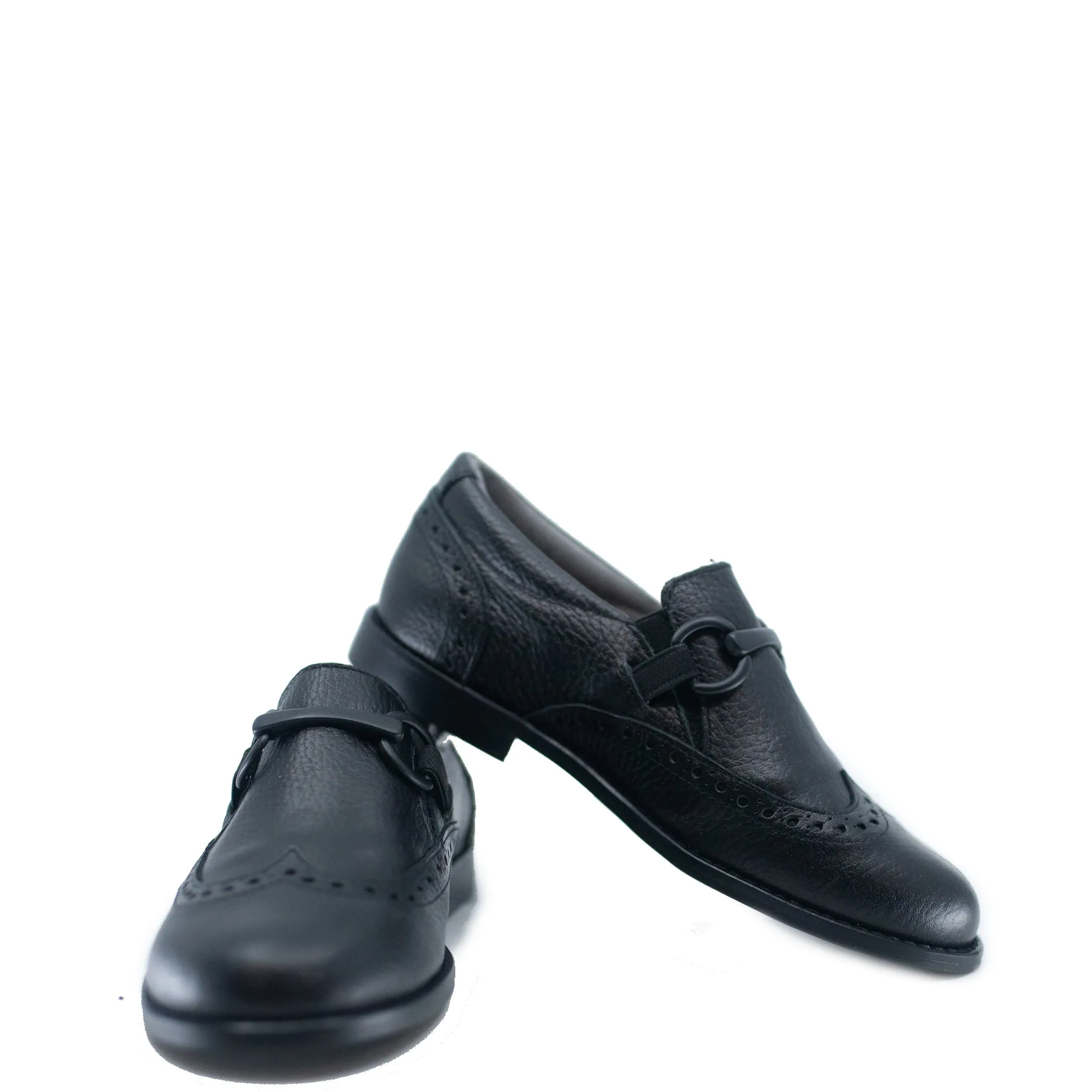 Blublonc Black Pebbled Wingtip Chain Dress Shoe