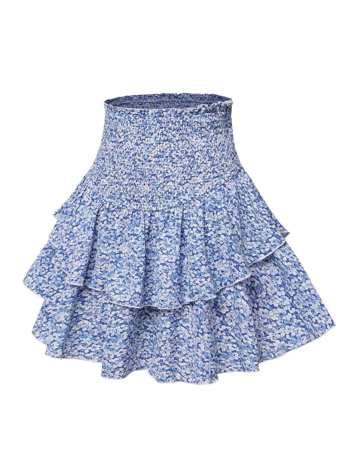 Blue 1950s Ditsy Floral Layered Skirt