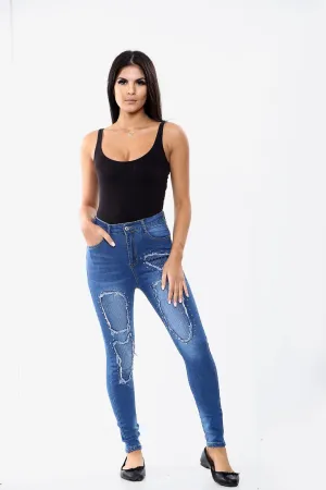 BLUE Diamante Ladies High waisted jeans