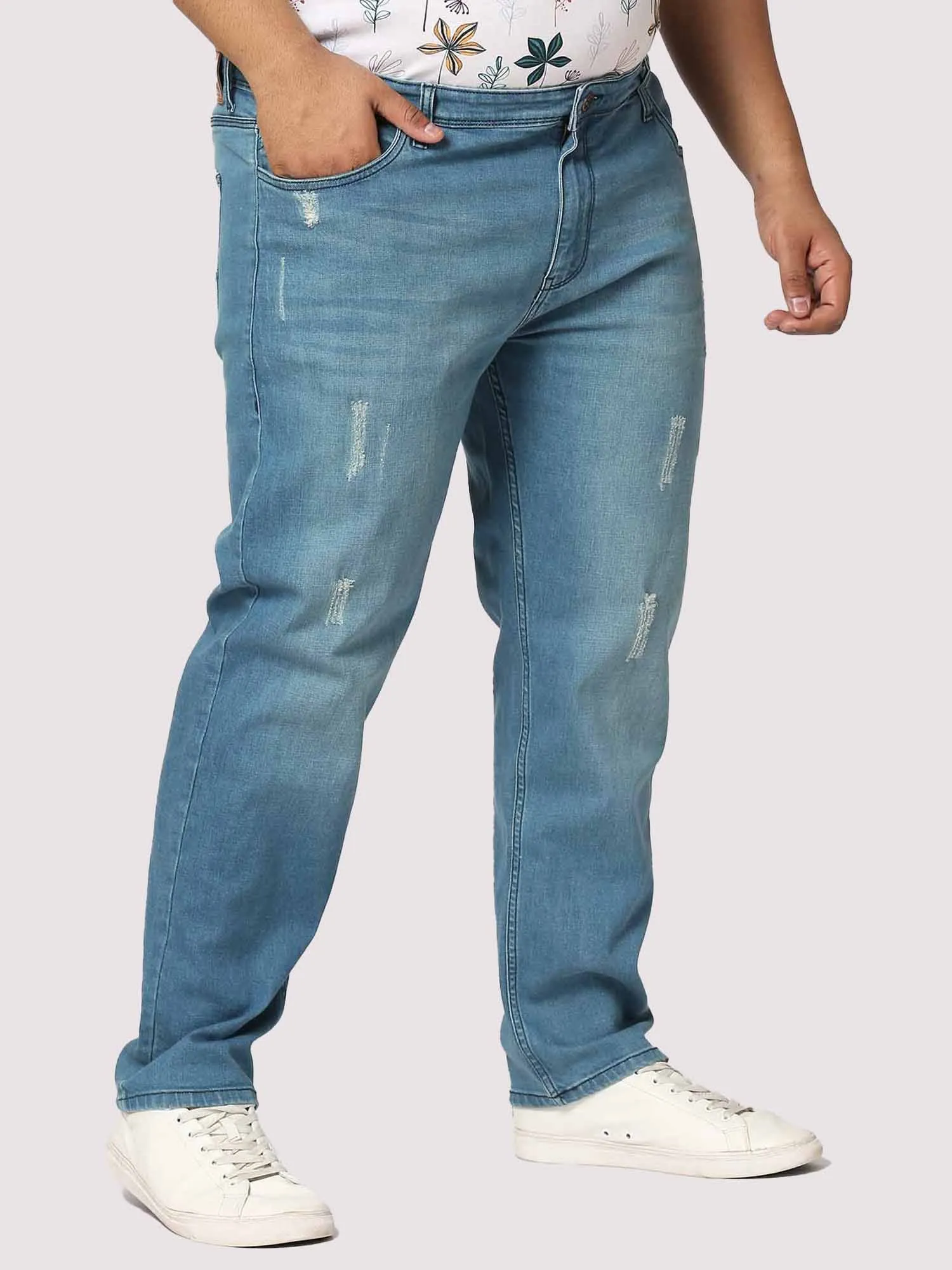 Blue Distressed Jeans Men's Plus Size