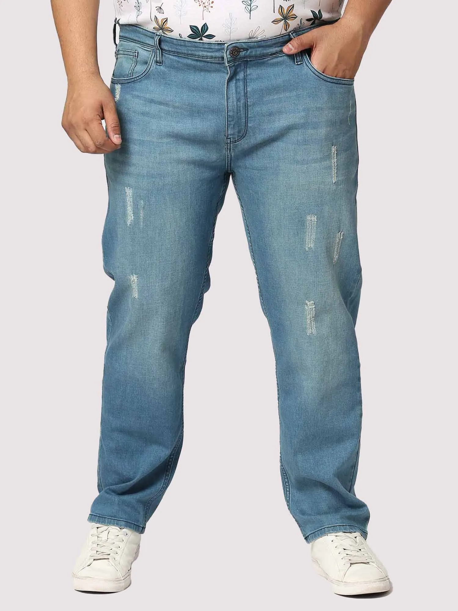 Blue Distressed Jeans Men's Plus Size