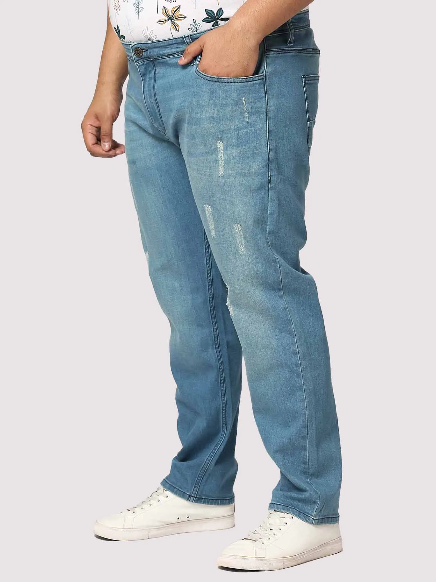 Blue Distressed Jeans Men's Plus Size