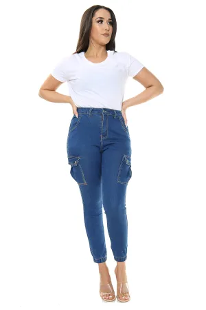 Blue Ladies High waisted Cargo Jeans