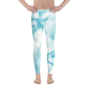 Blue Tie Dye Meggings, Designer Abstract Pastel Men's Leggings Compression Tights For Men - Made in USA/EU/MX